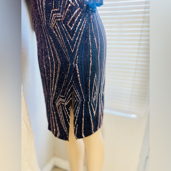 En Focus Studio size 10 embellished blue and gold metallic formal dress. - Picture 5 of 9